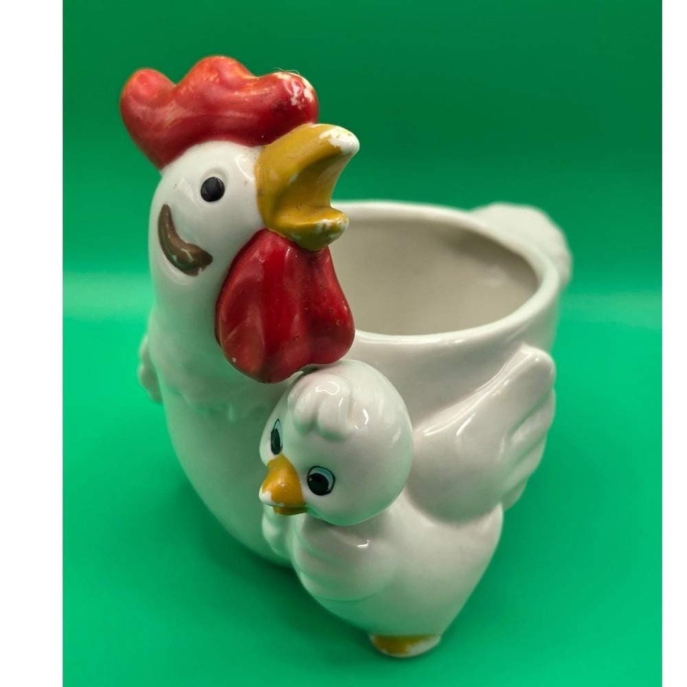Ceramic Chicken Chick Planter White Farmhouse Country 5.5in Cottage Granny RARE